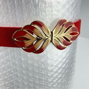 Vintage Stretch Belt Red Flames Clasp Adjustable Length